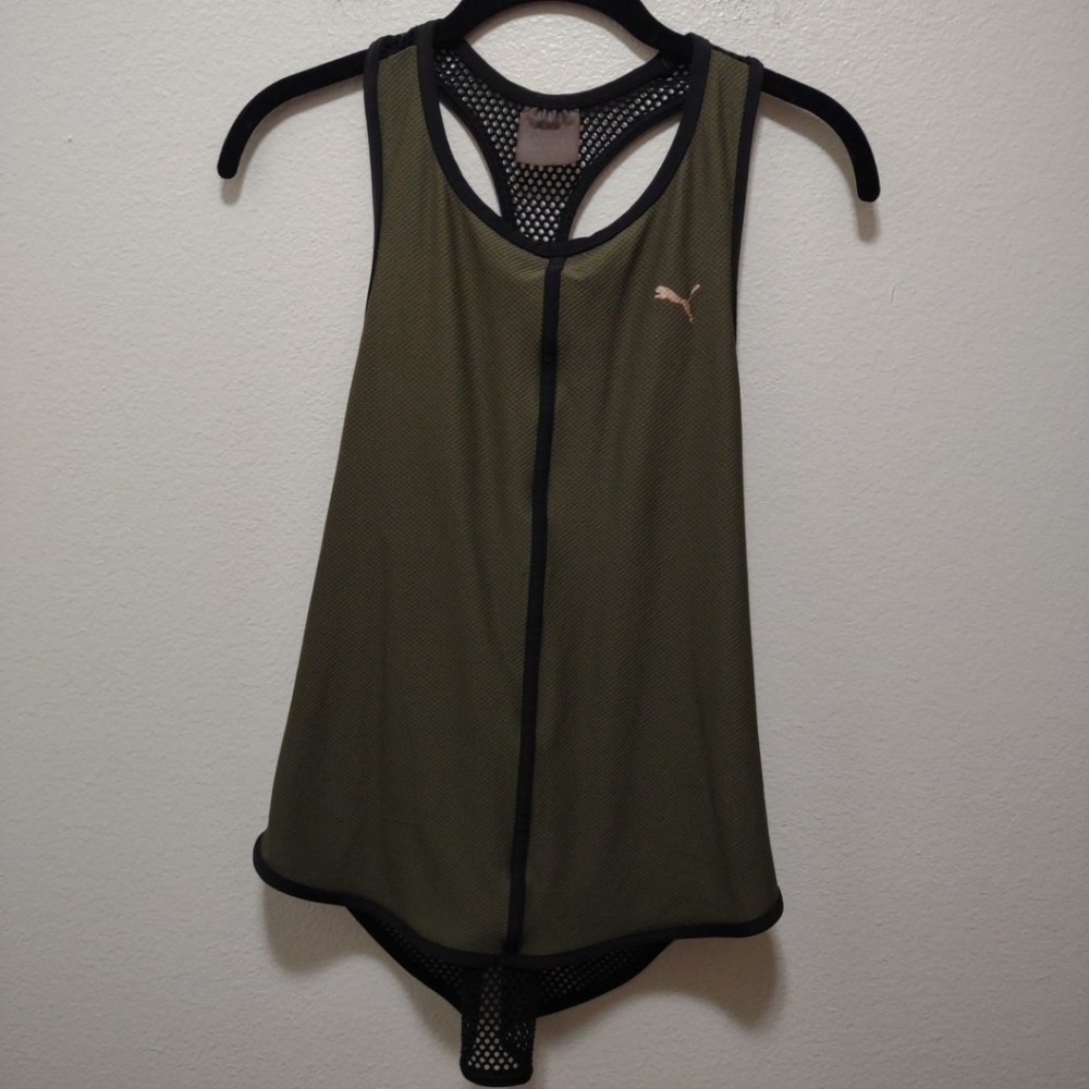 Puma Green & Black Mesh Back Racerback Tank Top S
